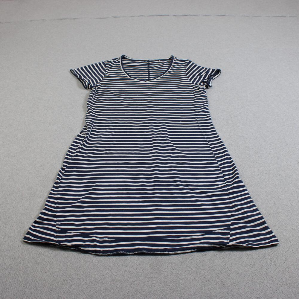 Toad&Co Dress Women Medium Blue Stripe V Neck T Shirt Jersey Organic Cotton Comf